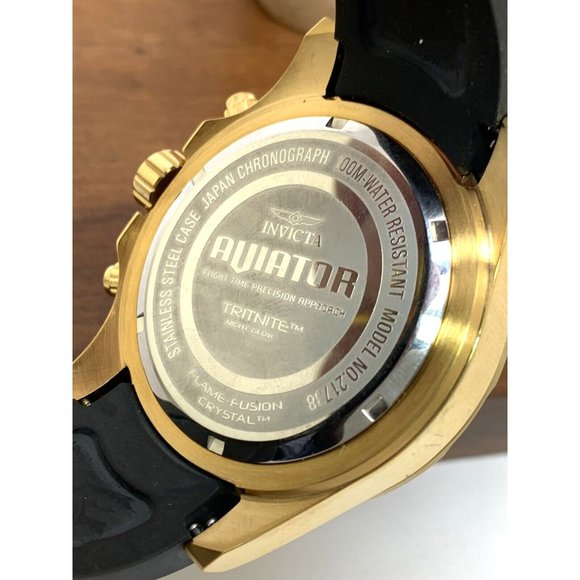 Invicta Men's Watch 21738 Aviator Quartz Chronograph Gold Black Rubber Band 48mm - Picture 7 of 15